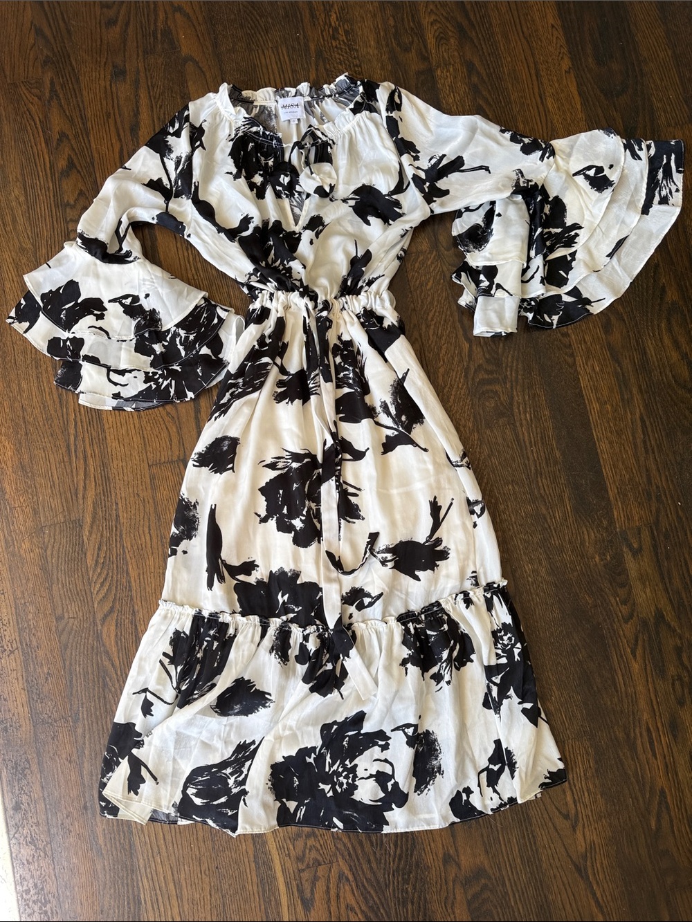 Misa Los Angeles Black & White Floral Midi Dress